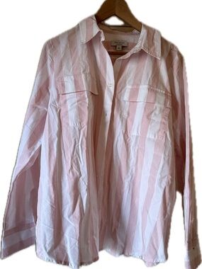 Ann Taylor Weekend Pink and White Striped Blouse